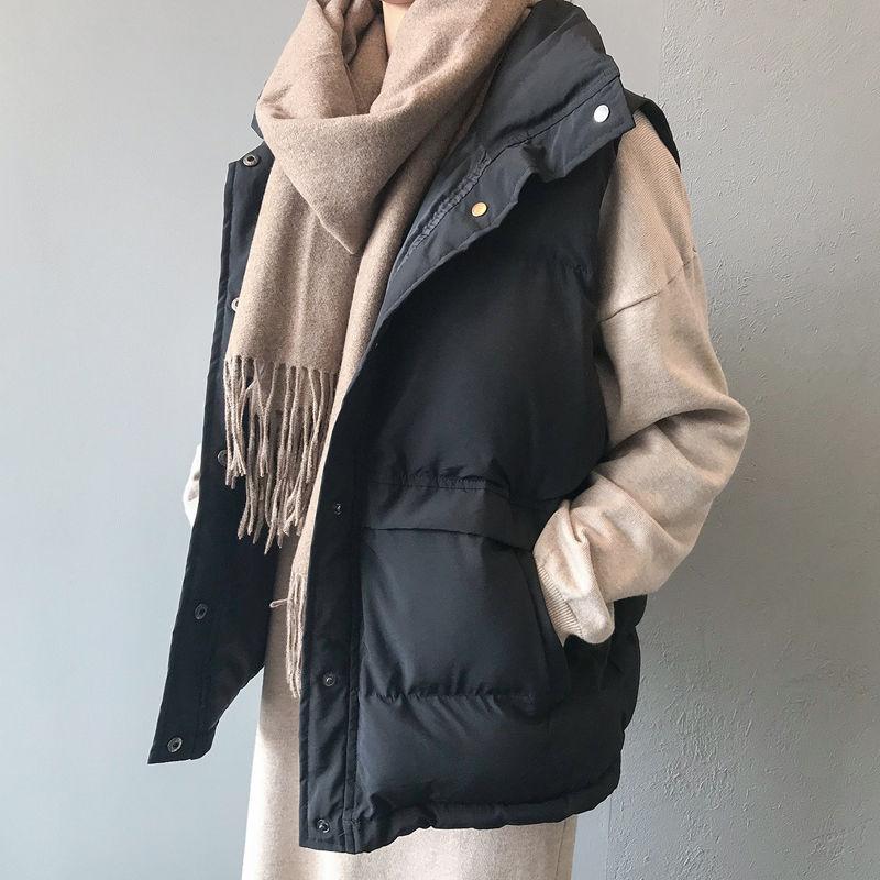 Cotton Vest Women's Short Outer Wear Winter Cotton Jacket Loose Wild Waistcoat Thickened Stand-up Collar Capless Warm Jacket Sleeveless Bread Jacket