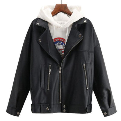 Autumn and Winter Leather Jacket Black Motorcycle Leather Jacket Short PU Leather Jacket for Women