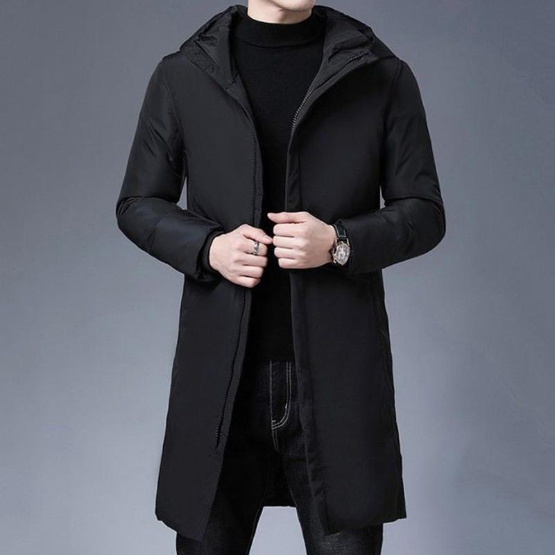 Winter Men's Down Jacket Mid-length Korean Style Slim Thick Hooded Warm Male White Duck Down Jacket