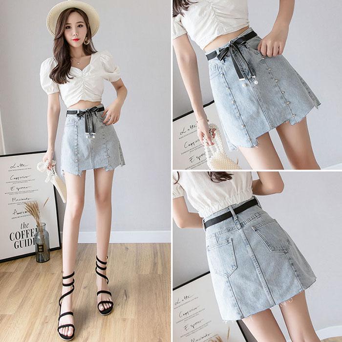 Women Anti-light Printed Diamond Denim Skirt High Waist Thin Sexy A-line Package Hip Skirt