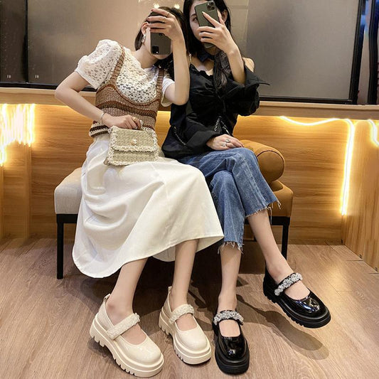 British Leather Shoes Women Retro Thick Bottom Increased Mary Jane Japanese Jk Shoes Loafers Comfortable Casual Style