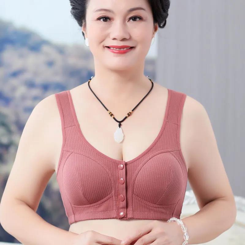 Large Size Bra Without Steel Ring Cotton Middle-aged and Elderly People's Front Buckle Gather Underwear Women's Vest Style