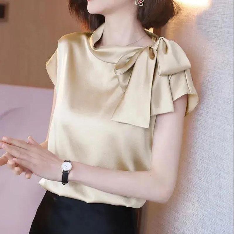 Women's Summer Chiffon Top Loose Large Size Solid Color Short Sleeve Top