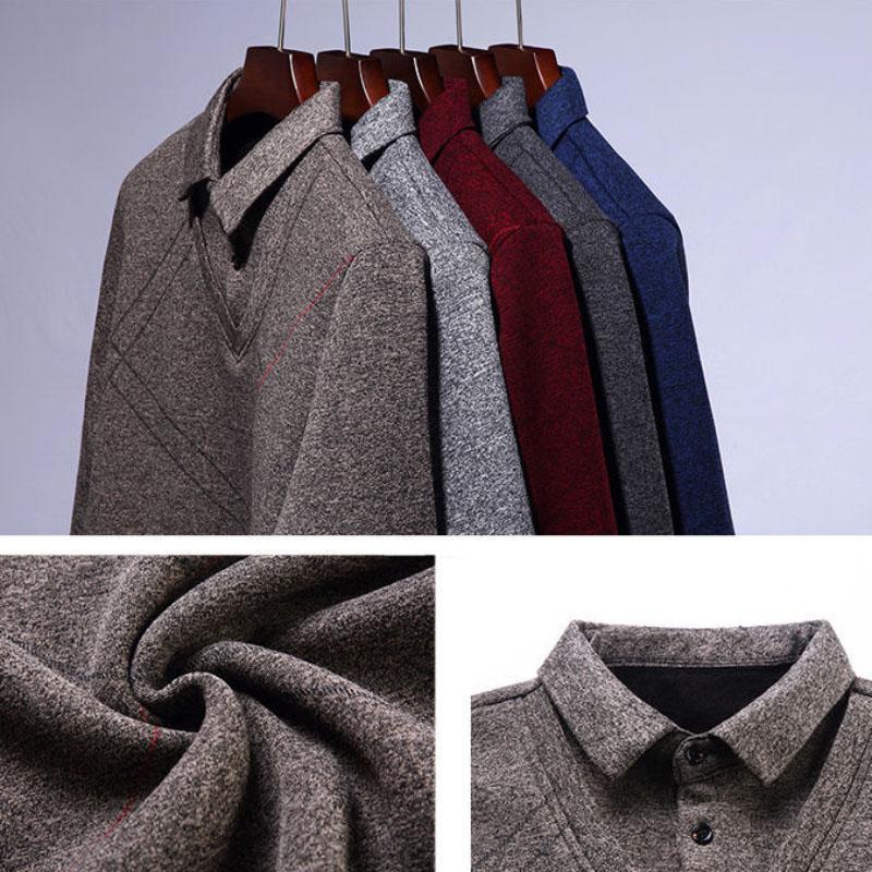 Fashion Spring Autumn Cotton Thick Men Polo Shirt Long Sleeve Warm Clothes Striped Tops Casual Polo Shirts Male