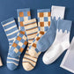 Five Pairs of Women's Socks Korean Fashion Plaid High Socks Autumn and Winter Retro Wild Pile Socks