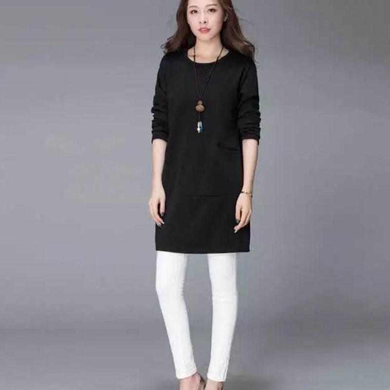 Ladies Tops T-Shirt Women Blouse Autumn Causal Blouse Slim Round Collar Solid Color Long Sleeve Pullover