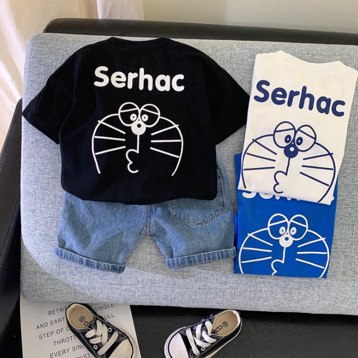 Summer Children's Clothes Summer 1-5 Years Old Children's Boy and Girl Solid Color Printing Short-sleeved Suit