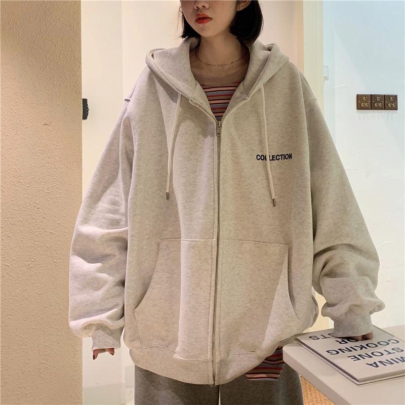 Hooded Sweater Student Loose Cardigan Mid-length Zipper Coat Sweater Women