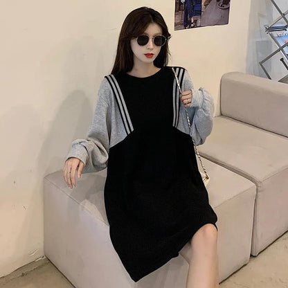 L-XXXXL Above Knee Sweater Dress Women Spring and Autumn Plus Size Long Sleeve Loose Dress