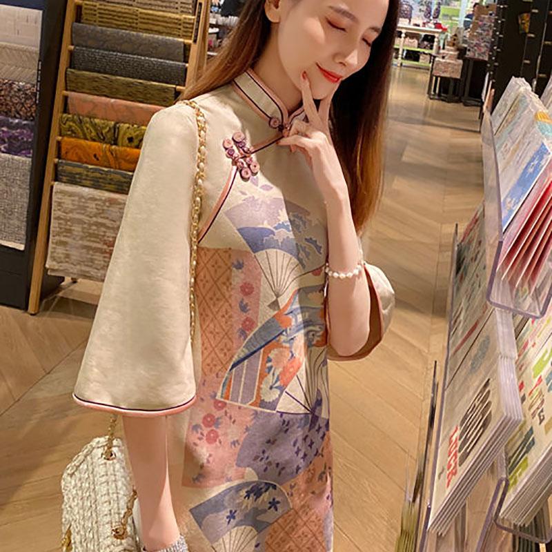 Cheongsam Spring Improved Version Big Sleeve Sweet Retro Young Girl Chinese Style Dress Female