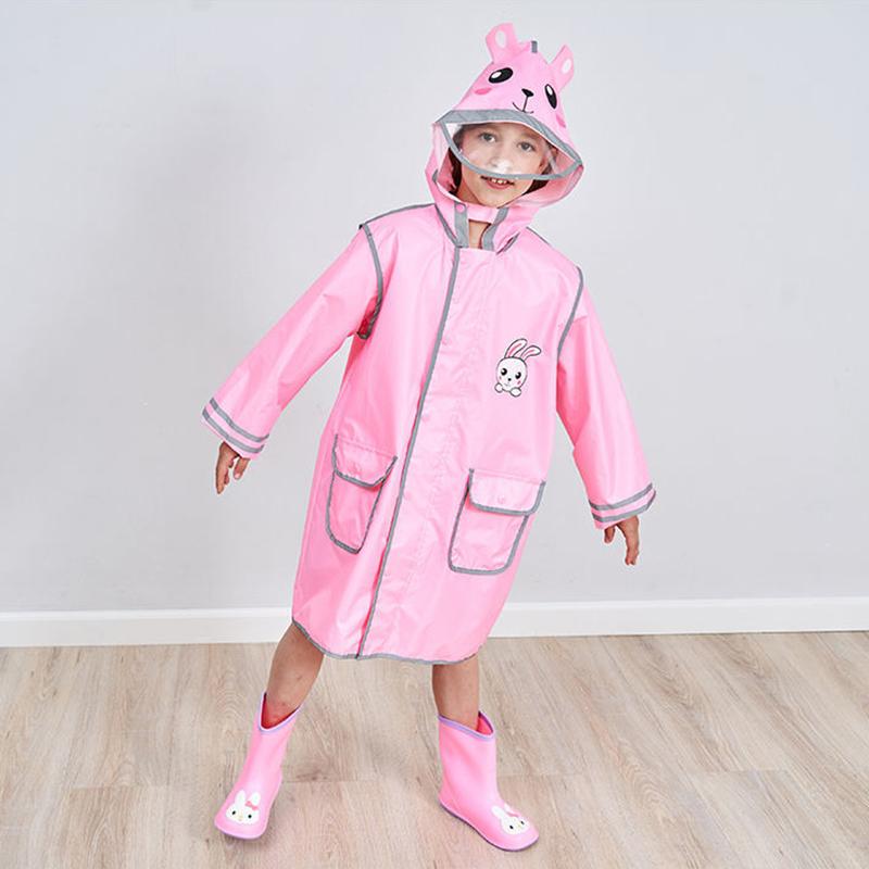 Kid Rain Coat Kawaii Cartoon Printed Raincoat Reflective Stripe Hooded Waterproof Clothes Boy Girl Windbreaker Windproof Rainweaer