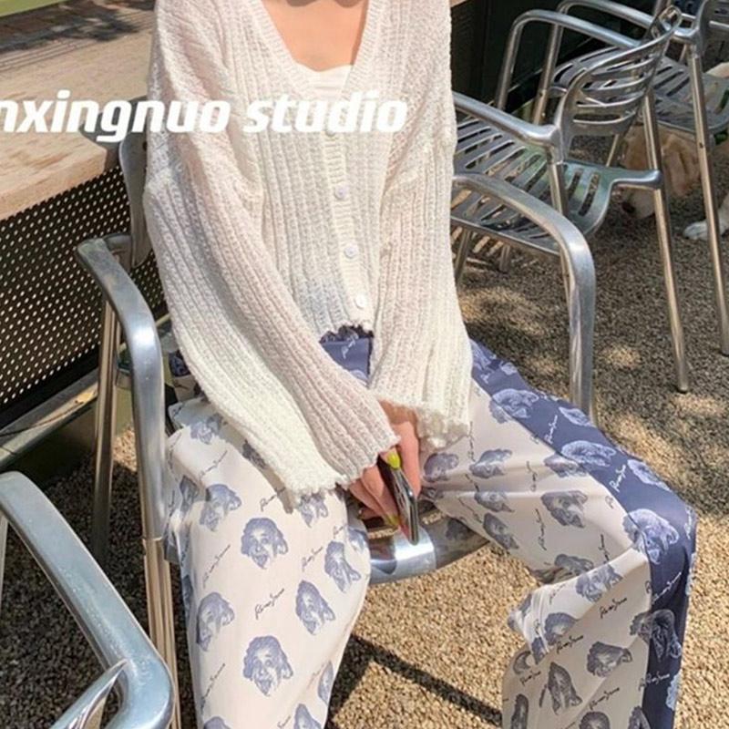 Ice Silk Pants Women's Summer Thin Trousers Loose and Thin Wide-legged Casual Fashion High-waist Net Red Mopping Pants