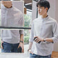 Summer Men's Shirt 7-quarter Sleeves Stand Collar Striped Shirt All-match Casual Short-sleeved Shirt