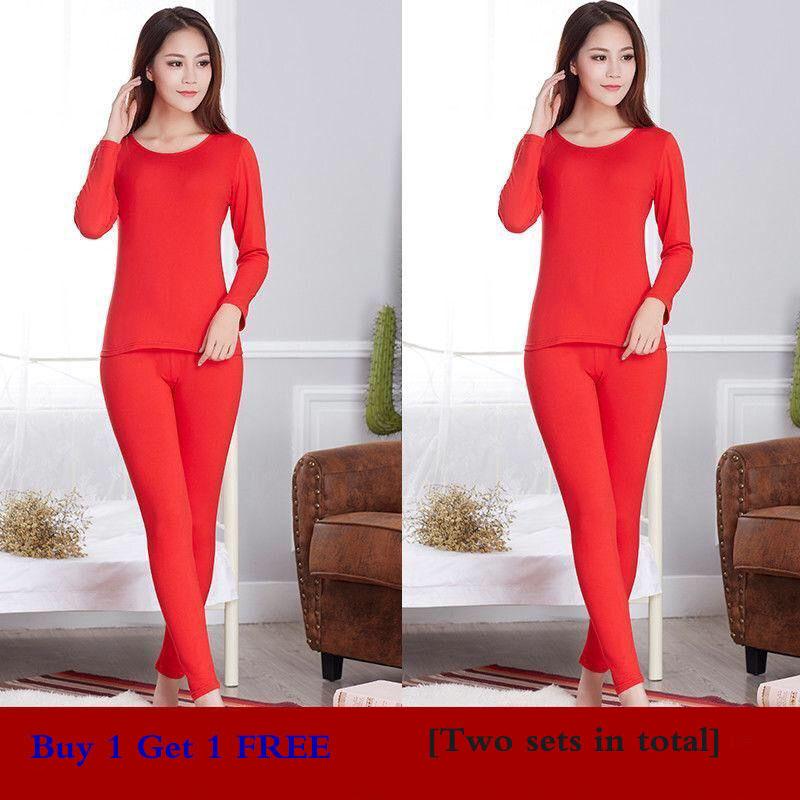 Warm Women's Underwear Plus Velvet Bottoming Shirt Women's Suit Thin Body Slimming Plus Size Pajamas Buy One Set and Get One Set Free
