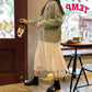 Yarn Skirt Woman's Mid-length Elastic Waist Ruffle Lace Hem School Work Travel High Waist A-line Skirt
