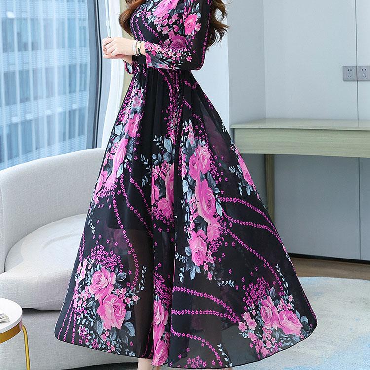 Women's Spring Summer Printed Long Sleeve Dress Autumn Loose Plus Size Casual Long Floral A-line Dress