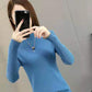 Autumn and Winter Korean Warm Knit Sweater Slim Long-sleeved Solid Color Blouse Round Neck Non-ball Sweater