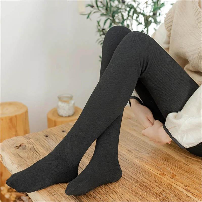Cotton Trousers Women's Thickened and Velvet Leggings Autumn and Winter Wear Thin Vertical Threaded High Waist Warm Pants Step on The Foot Pants
