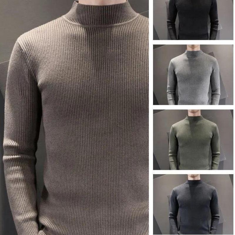 Men's Half Turtleneck Sweater Men's Thick Autumn and Winter Slim Sweater Korean Casual Pullover Mid-neck Knitted Bottoming Shirt
