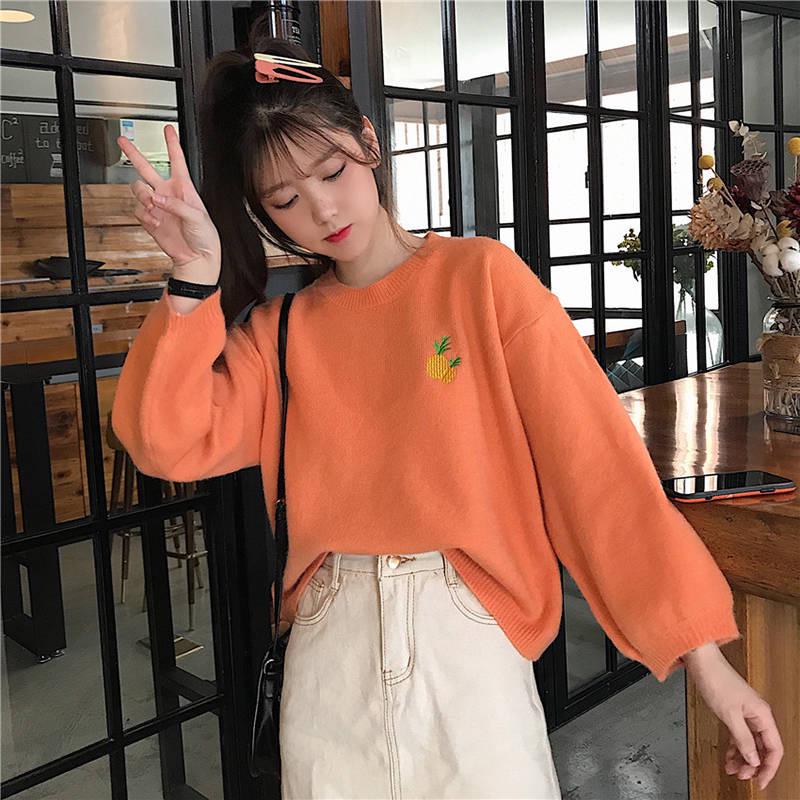 Winter Women Candy-colored Warm Pullover Sweater Girl Round Neck Loose Bottoming Shirt Top
