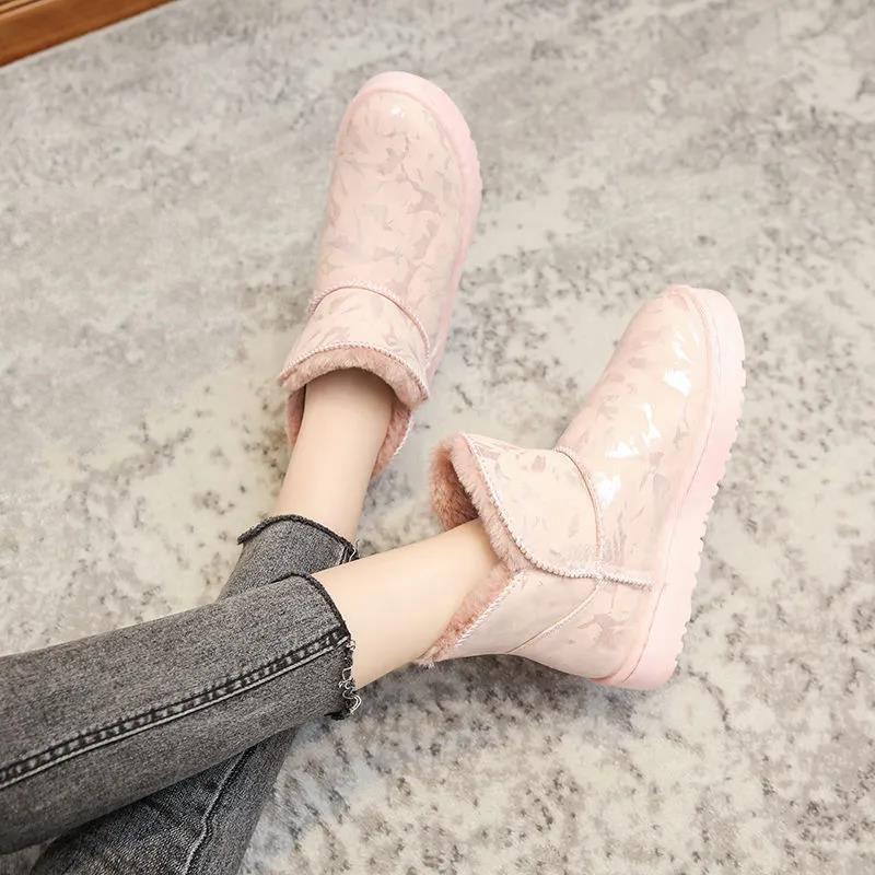 Women's Snow Boots Fur Winter Large Size Versatile Short Boots Female Plush Thickened Warm Flat Cotton Shoes