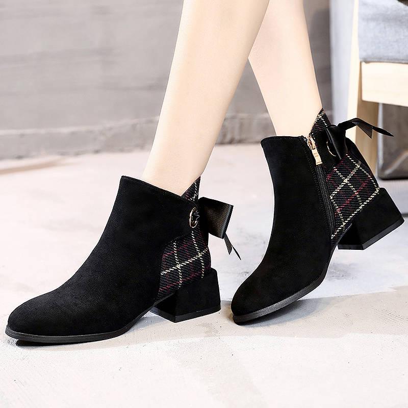 Autumn and Winter Martin Boots Female Bow Boots Boots Wild Thin Boots Thick with Short Tube