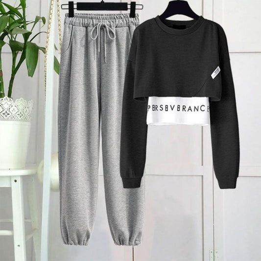 Fried Street Western Style Suit Women's Fashion Short Solid Color Sweater Spring Autumn Sports Leisure Leggings Two-piece Set Women