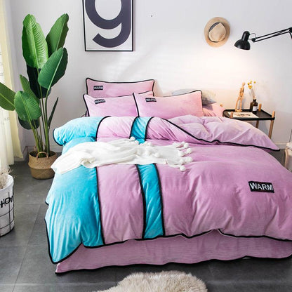 Fleece Bedding Set King Queen Size 4Pcs Bed Set Winter Warm Duvet Cover Pillow Cover Bed Sets