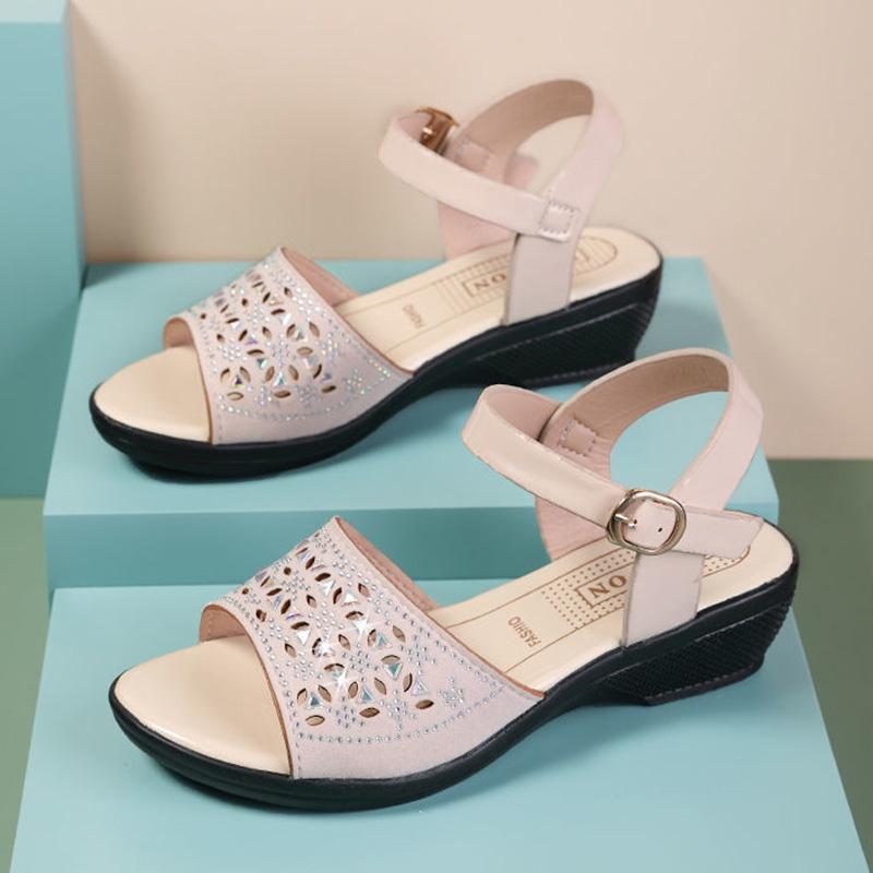 Summer Slope Heel Sandals Women's Summer Rhinestones Diamond-studded Wild Fairy Style Mother Women's Shoes