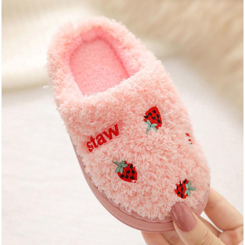 Children's Cotton Slippers Winter Warm Girl Cartoon Fruit Indoor Non Slip Plush Bag with Parent-child Baby Slippers Boy