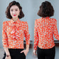Women's Spring and Autumn Chiffon Shirt Loose Sweet Long Sleeve Printed Top