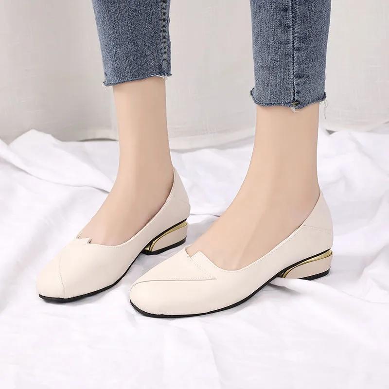 Women's Thick-heel Casual Shoes Mid-heel Pumps Professional Work Shoes Low-top Shoes Leather Shoes Mother Shoes