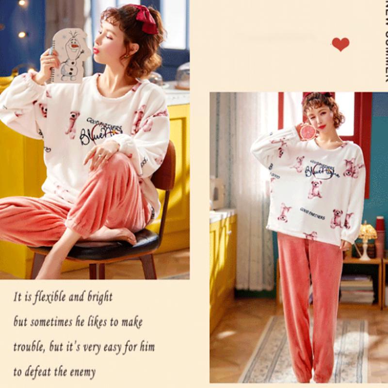 Winter Thickened Warm Pants Suit Autumn and Winter Coral Fleece Warm Loose Large Size Women's Pajamas