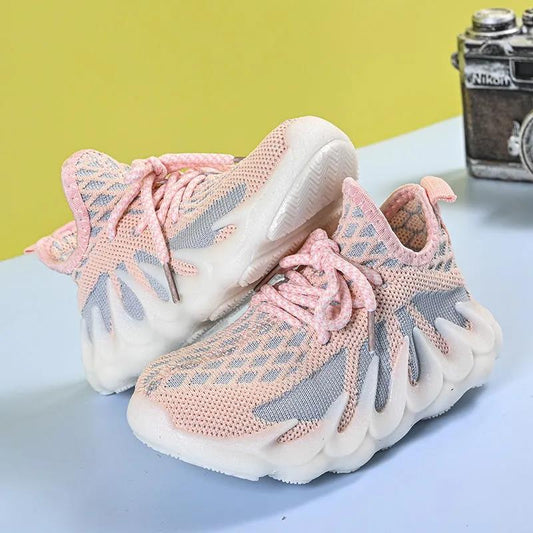 2021 Spring and Autumn Girls' Casual Student Sneakers Korean Version of Wild Knitted Breathable Net Shoes Boys Sports Shoes