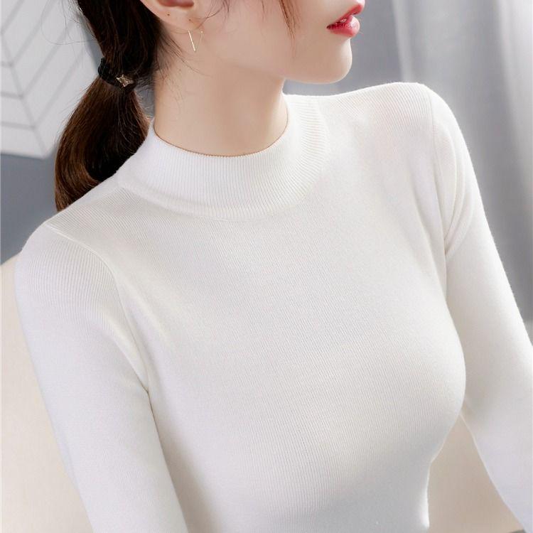 Pofulove Bottoming Shirt Half Turtleneck Sweater Women's Autumn Winter Tops Slim-fitting Tight