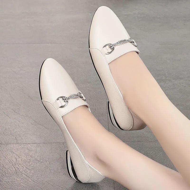 Soft Leather Shallow Shoes Women All-match Soft Leather Shoes Flat Women's Shoes Soft Bottom Peas Shoes Pointed Toe British Style Leather Shoes