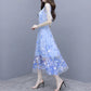 Women's Embroidery Blue Dress Super Fairy Long Fairy Skirt High-end Mesh Skirt Chiffon A-line Floral Dress Fabric Lightweight and Breathable