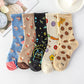 Five Pairs of Women's Socks Fashion Print Cartoon Pattern Socks Winter Thick Warm Pile Pile Socks