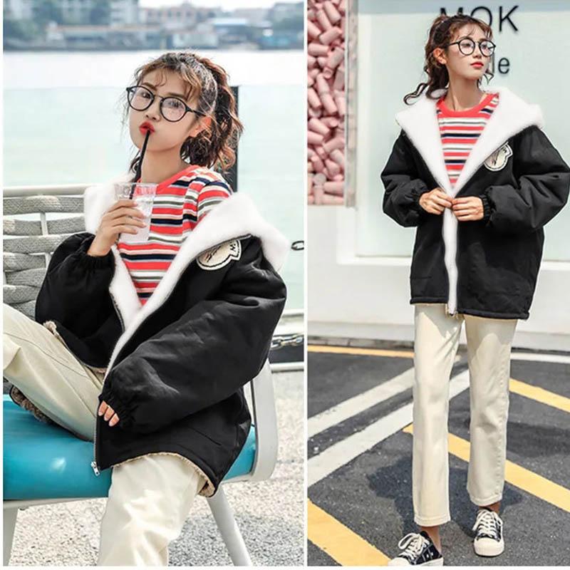Plus Velvet Mid-length Padded Coat Winter Student Loose Thick Lamb Wool Coat
