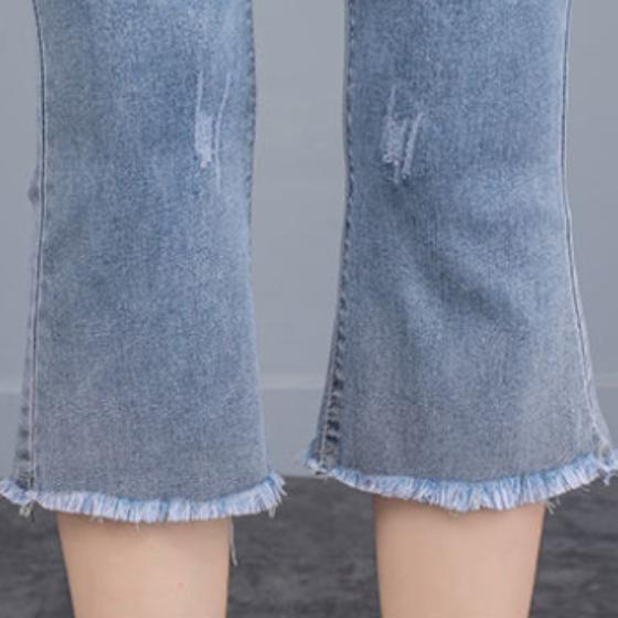 Cropped Jeans Women's Flared Pants Summer Thin Section High-waist Stretch Hole Was Thin Loose Wide-leg Pants In Summer