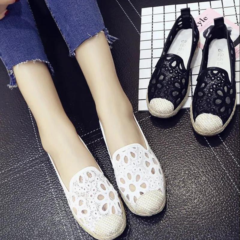 Lace Mesh Flat Shoes Women's Simple Casual Breathable One-step Lazy Shoes Women's Casual Flat Knitted Cloth Shoes