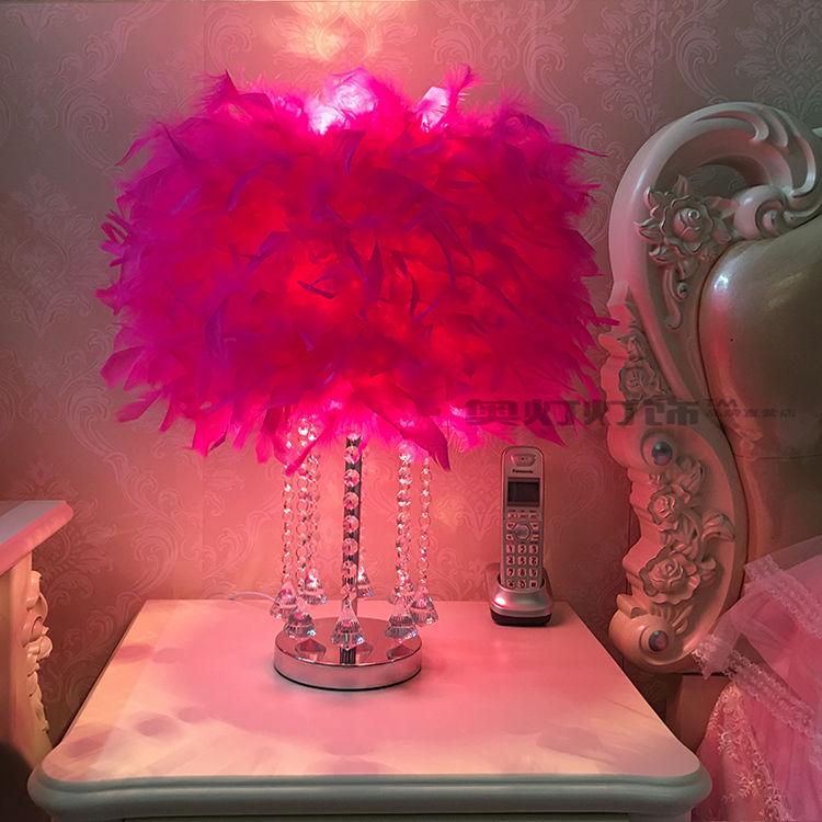 Feather Crystal Table Lamp Bedroom Bedside Lamp Creative European Princess Wedding Room Bedside Lamp