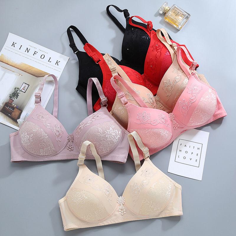 Thin Bra, No Steel Ring Gather Up The Breast Large Size Comfortable Gather Underwear Ladies Bra Lace Pattern Embroidery Pendant