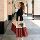Dress Stitching Contrast Color Skirt Women's Loose Dress Round Neck Short-sleeved Large Skirt Casual Dress Fabric Light and Breathable Sweat-absorbent