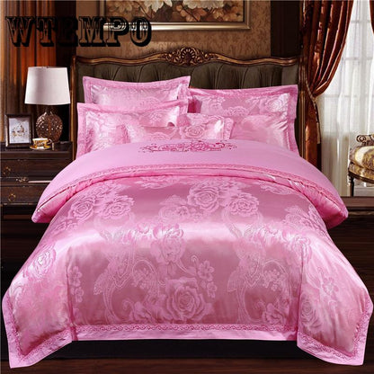 4pcs Wedding Luxury Quilt Cover Jacquard Queen/King Size Duvet Cover Soft Skin-friendly Bedding Set