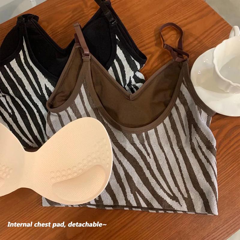 Zebra Pattern Wrap Chest Removable Latex Chest Pad Big U Beauty Back Underwear Tube Top Sports Vest Push Up Bra Top Lingerie Yoga Crop Tops for Women