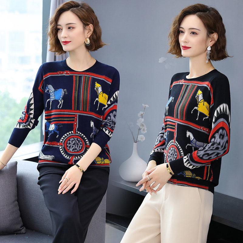 Autumn Winter Women 3d Printed Jumper O-Neck Knitted Pullover Casual Loose Wool Sweaters Outwear or Bottoming
