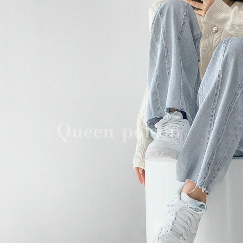 American Retro Stitching Topstitching Jeans Women's Loose Drape Wide-leg Straight-leg Pants High-waist Casual Thin Mopping Pants