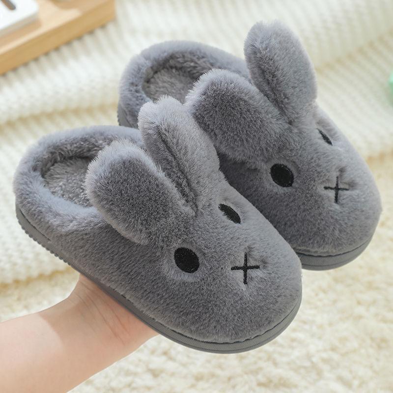 Baby Girls Cotton Slippers Winter Children's Cute Rabbit Plush Slippers Boys Home Indoor Shoes Furry Kids Slippers