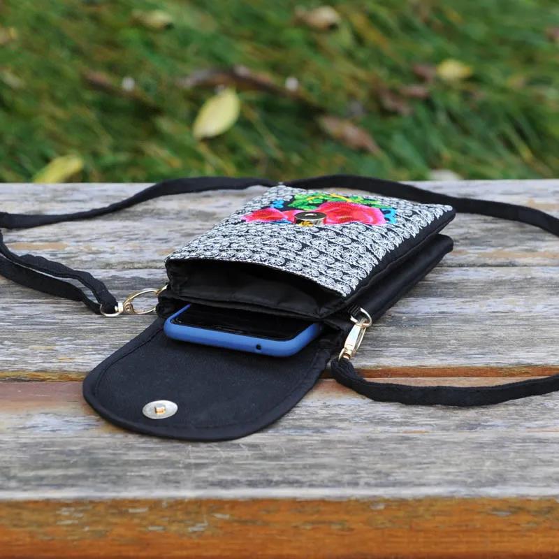 Ethnic Style Women Printing Canvas Embroidery Crossbody Bag Exquisite High Quality Elegant Phone Bag